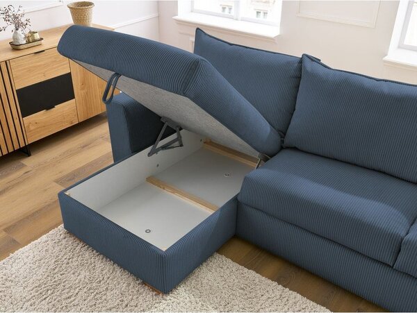 Divano angolare in blu scuro allungabile (con composizione variabile) con rivestimento in velluto a coste Augustin – Bobochic Paris