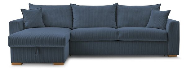 Divano angolare in blu scuro allungabile (con composizione variabile) con rivestimento in velluto a coste Augustin – Bobochic Paris