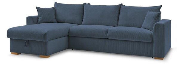 Divano angolare in blu scuro allungabile (con composizione variabile) con rivestimento in velluto a coste Augustin – Bobochic Paris