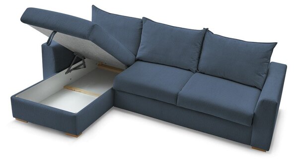 Divano angolare in blu scuro allungabile (con composizione variabile) con rivestimento in velluto a coste Augustin – Bobochic Paris