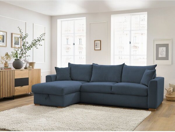 Divano angolare in blu scuro allungabile (con composizione variabile) con rivestimento in velluto a coste Augustin – Bobochic Paris