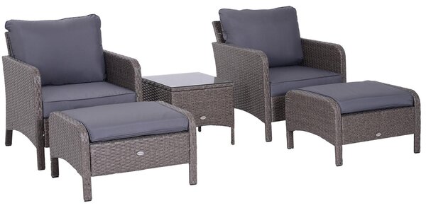Outsunny Set da giardino in polyrattan da 5 pezzi: divano, salottino e mobili da giardino