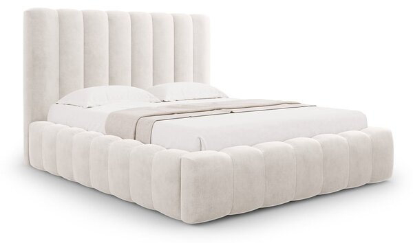 Letto matrimoniale imbottito crema con spazio contenitivo e rete 160x200 cm Kelp - Micadoni Home