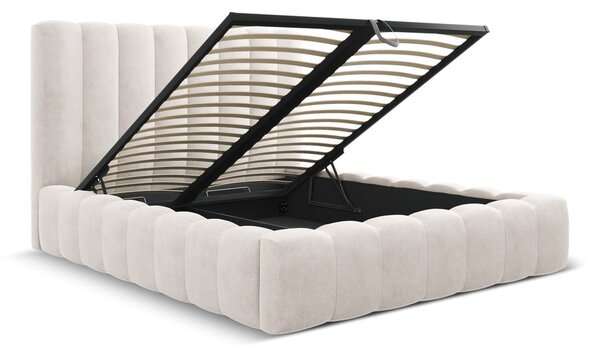Letto matrimoniale imbottito crema con spazio contenitivo e rete 160x200 cm Kelp - Micadoni Home