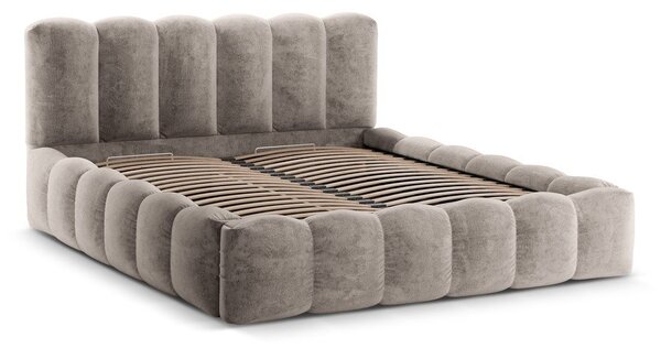 Letto matrimoniale imbottito marrone chiaro con spazio contenitivo e rete 160x200 cm Lupine - Micadoni Home