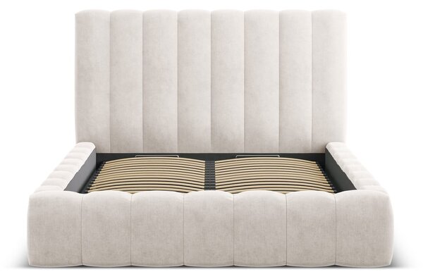 Letto matrimoniale imbottito crema con spazio contenitivo e rete 160x200 cm Kelp - Micadoni Home