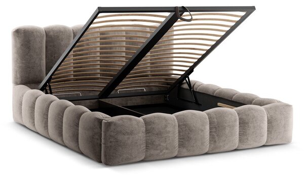 Letto matrimoniale imbottito marrone chiaro con spazio contenitivo e rete 160x200 cm Lupine - Micadoni Home