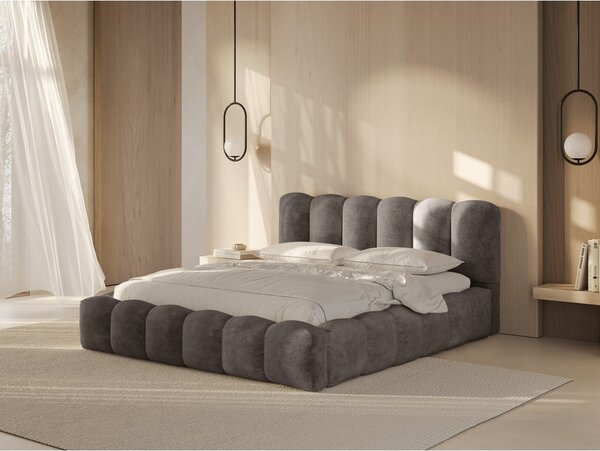 Letto matrimoniale imbottito marrone chiaro con spazio contenitivo e rete 160x200 cm Lupine - Micadoni Home