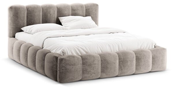Letto matrimoniale imbottito marrone chiaro con spazio contenitivo e rete 160x200 cm Lupine - Micadoni Home