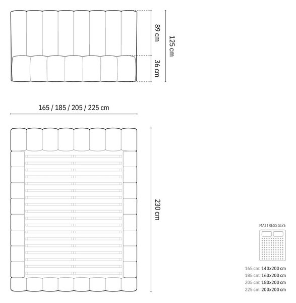 Letto matrimoniale imbottito crema con spazio contenitivo e rete 160x200 cm Kelp - Micadoni Home