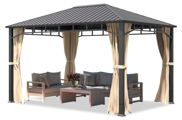 TOOLPORT Gazebo da giardino 3x4 m tetto hardtop in acciaio 4 teli laterali color crema, profilo ca. 90x90 mm