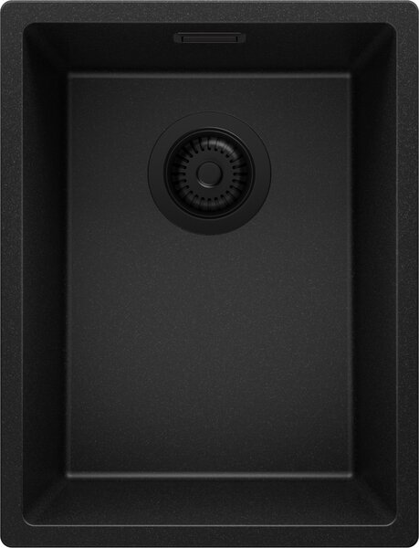 Lavello PRIMAGRAN Tutto Nero 36x47 cm, lavello in granito a vasca singola + set di scarico, lavello da cucina per mobili base da 40 cm - London Slim
