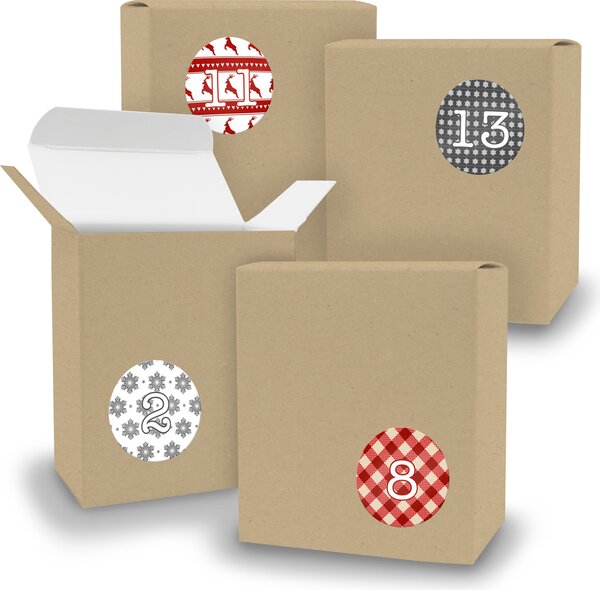 Calendario dell'Avvento da riempire, 24 cubetti MARRONE + adesivi V08 Z07