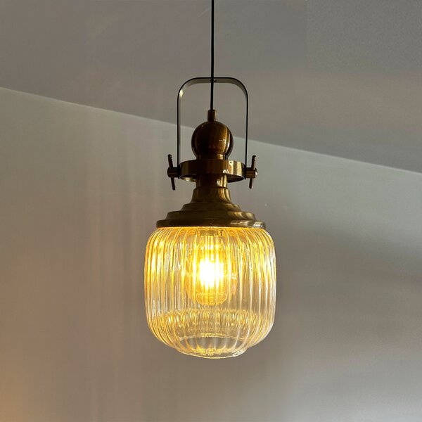 Lampadario singolo in vetro color miele con testa anticata Lampada a sospensione retrò Illuminazione per ristorante e soggiorno