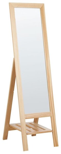 Specchio da terra con ripiano in legno chiaro LUISANT Beliani