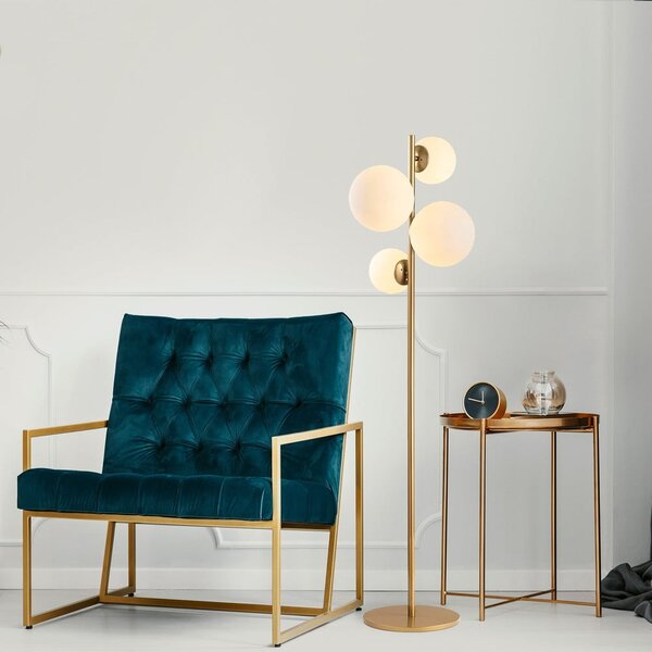 Lampada da terra bianca/color ottone con paralume in vetro (altezza totale 162 cm) Fazli – Opviq lights