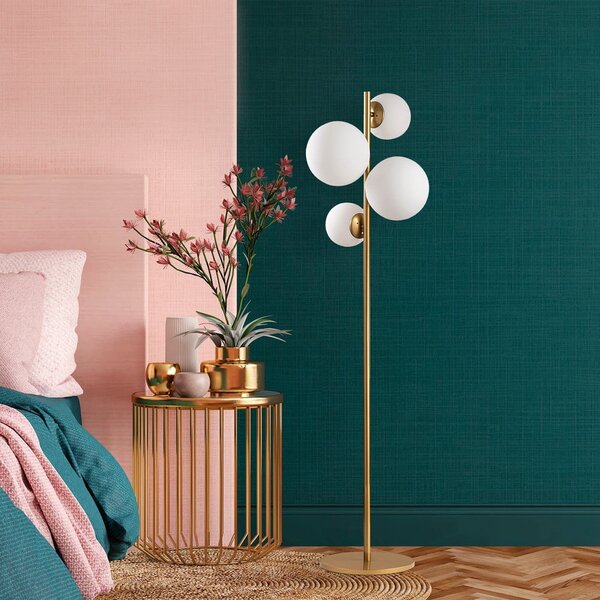 Lampada da terra bianca/color ottone con paralume in vetro (altezza totale 162 cm) Fazli – Opviq lights