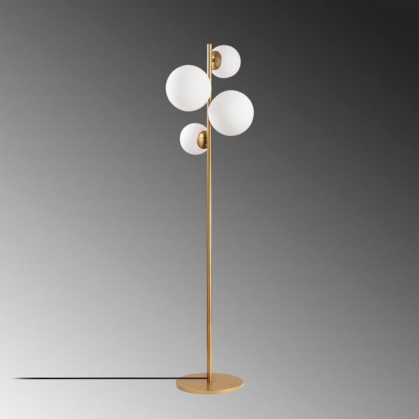 Lampada da terra bianca/color ottone con paralume in vetro (altezza totale 162 cm) Fazli – Opviq lights