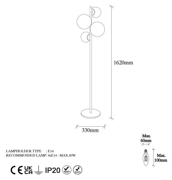 Lampada da terra bianca/color ottone con paralume in vetro (altezza totale 162 cm) Fazli – Opviq lights