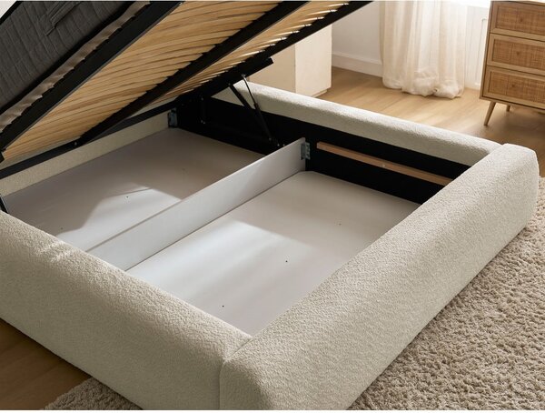 Letto matrimoniale imbottito beige con contenitore con rete inclusa 180x200 cm Orlane – Bobochic Paris