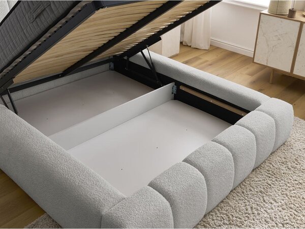 Letto matrimoniale imbottito in grigio chiaro con contenitore con rete inclusa 180x200 cm Denali – Bobochic Paris