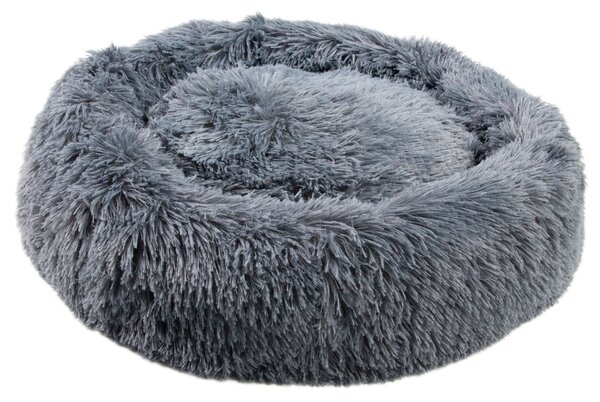MEDISAFETY letto per cani MILOU cuscino per cani e gatti particolarmente soffice divano per animali domestici isola coccolosa rotonda 50-80cm in grigio chiaro, grigio scuro, beige, marrone, colore:60 cm - grigio scuro