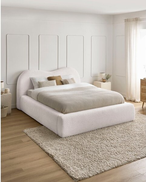 Letto matrimoniale bianco imbottito con spazio contenitivo con rete inclusa 180x200 cm Orlane – Bobochic Paris