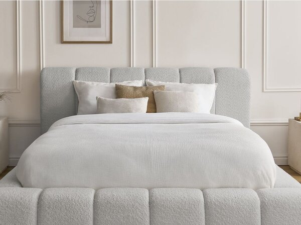Letto matrimoniale imbottito in grigio chiaro con contenitore con rete inclusa 180x200 cm Denali – Bobochic Paris