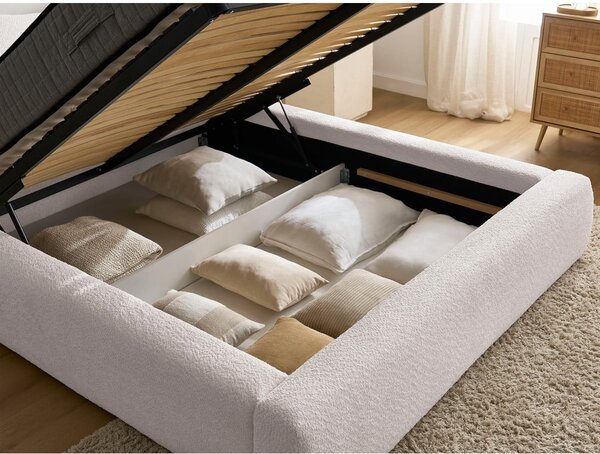 Letto matrimoniale bianco imbottito con spazio contenitivo con rete inclusa 180x200 cm Orlane – Bobochic Paris