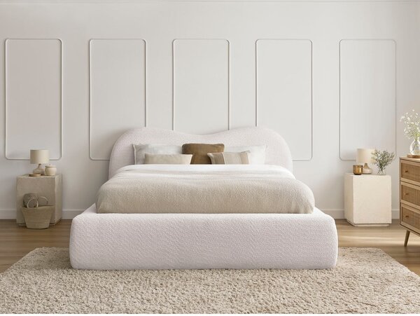 Letto matrimoniale bianco imbottito con spazio contenitivo con rete inclusa 180x200 cm Orlane – Bobochic Paris