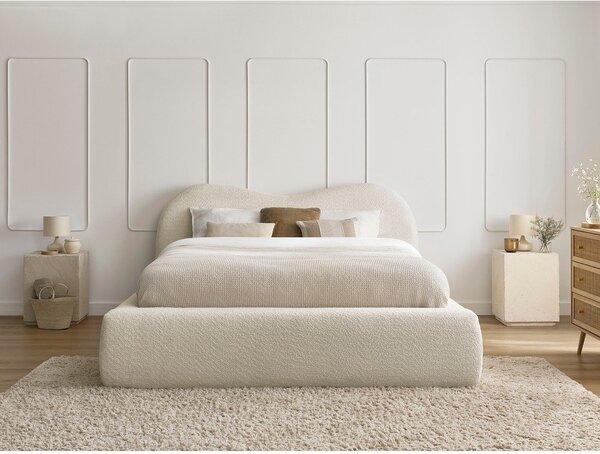 Letto matrimoniale imbottito beige con contenitore con rete inclusa 180x200 cm Orlane – Bobochic Paris