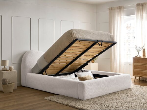 Letto matrimoniale bianco imbottito con spazio contenitivo con rete inclusa 180x200 cm Orlane – Bobochic Paris