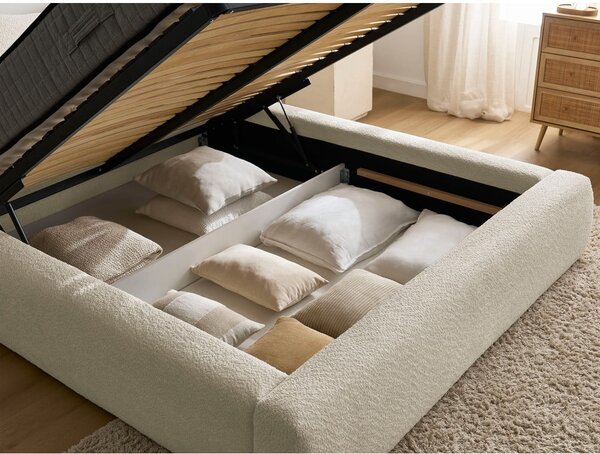 Letto matrimoniale imbottito beige con contenitore con rete inclusa 180x200 cm Orlane – Bobochic Paris