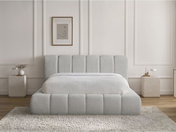 Letto matrimoniale imbottito in grigio chiaro con contenitore con rete inclusa 180x200 cm Denali – Bobochic Paris