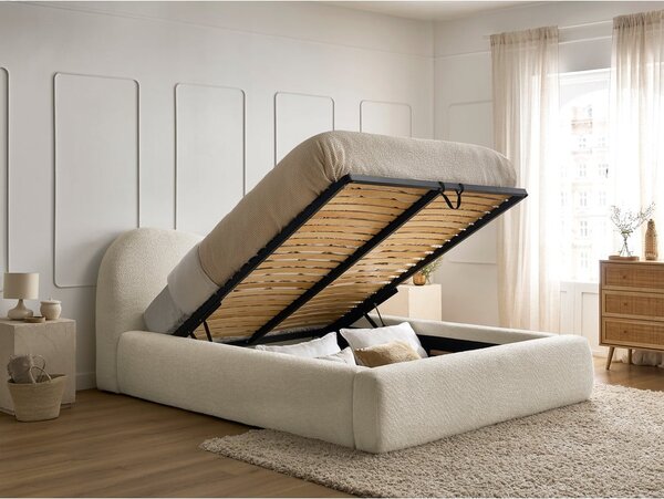 Letto matrimoniale imbottito beige con contenitore con rete inclusa 180x200 cm Orlane – Bobochic Paris