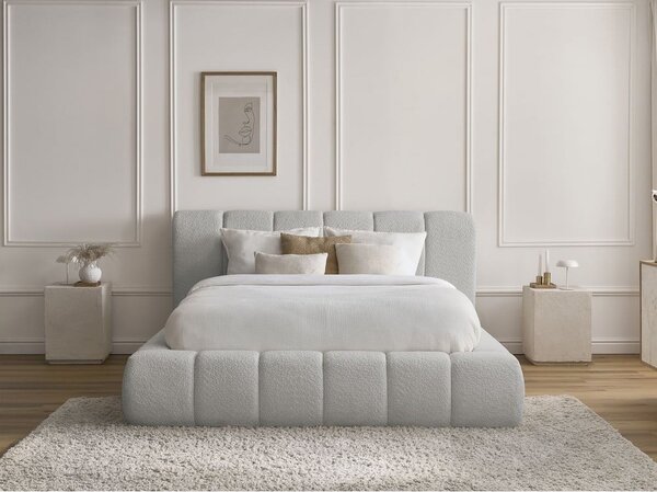 Letto matrimoniale imbottito in grigio chiaro con contenitore con rete inclusa 180x200 cm Denali – Bobochic Paris