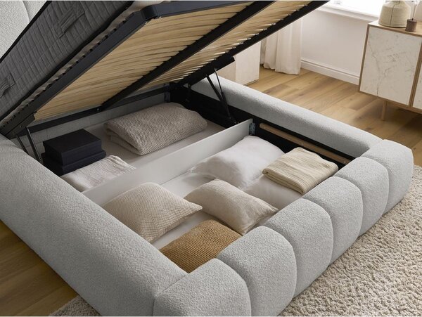 Letto matrimoniale imbottito in grigio chiaro con contenitore con rete inclusa 180x200 cm Denali – Bobochic Paris