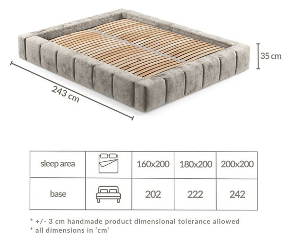 Letto matrimoniale imbottito grigio chiaro con spazio contenitivo e rete 160x200 cm Aruba L - Maison de Rêve