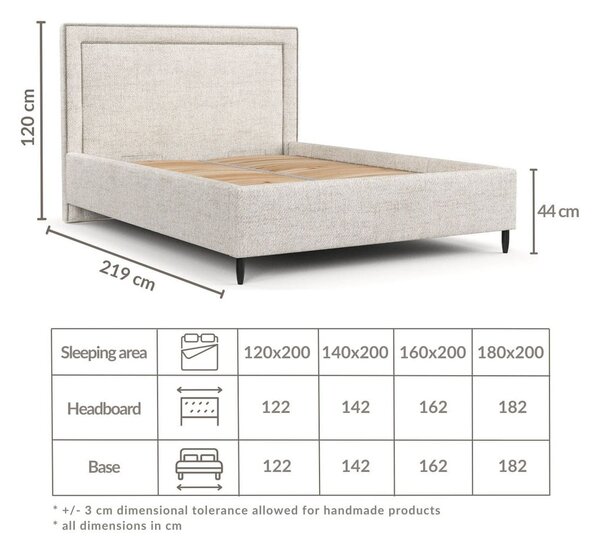 Letto matrimoniale imbottito grigio chiaro con spazio contenitivo e rete 180x200 cm Baleine - Maison de Rêve