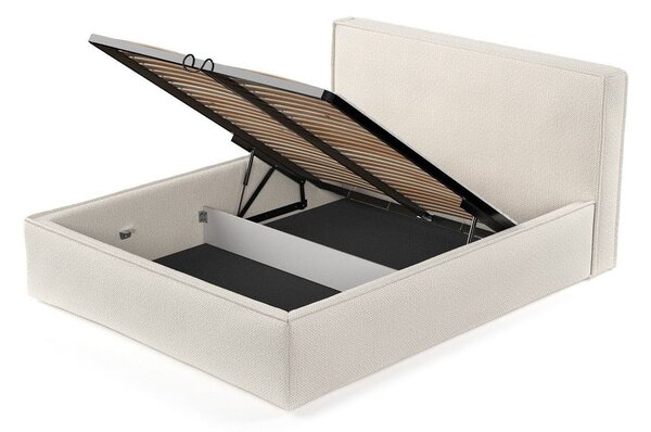 Letto matrimoniale imbottito beige con contenitore con rete inclusa 180x200 cm Lounge L – Maison de Rêve
