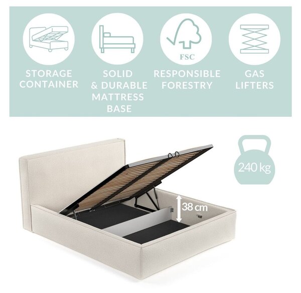 Letto matrimoniale imbottito beige con contenitore con rete inclusa 180x200 cm Lounge L – Maison de Rêve