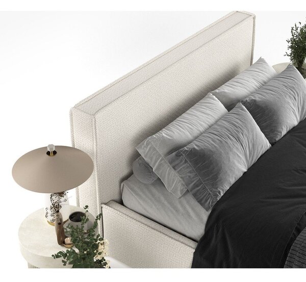 Letto matrimoniale imbottito beige con contenitore con rete inclusa 180x200 cm Lounge L – Maison de Rêve