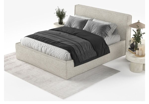 Letto matrimoniale imbottito grigio chiaro con contenitore con rete inclusa 160x200 cm Lounge L – Maison de Rêve