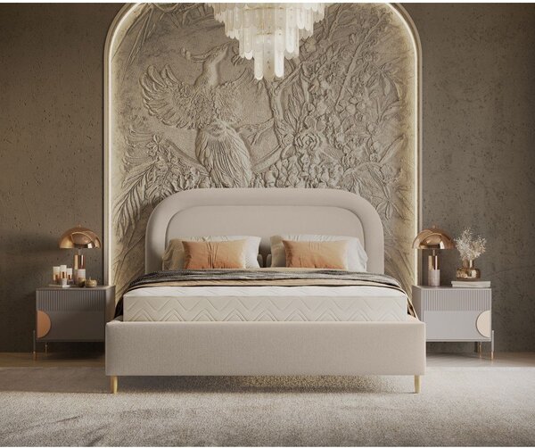 Letto matrimoniale imbottito beige con spazio contenitivo e rete 180x200 cm Mija - Maison de Rêve