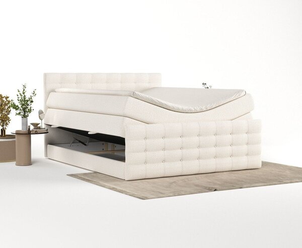 Letto boxspring color crema con contenitore 200x200 cm Blend – Maison de Rêve