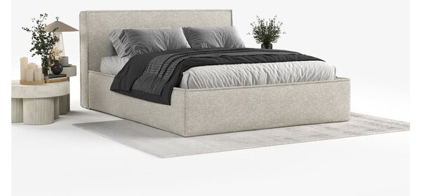 Letto matrimoniale imbottito grigio chiaro con contenitore con rete inclusa 160x200 cm Lounge L – Maison de Rêve