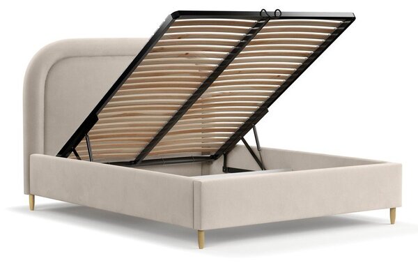 Letto matrimoniale imbottito beige con spazio contenitivo e rete 180x200 cm Mija - Maison de Rêve