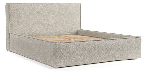 Letto matrimoniale imbottito grigio chiaro con contenitore con rete inclusa 160x200 cm Lounge L – Maison de Rêve