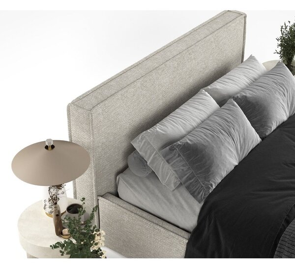 Letto matrimoniale imbottito grigio chiaro con contenitore con rete inclusa 160x200 cm Lounge L – Maison de Rêve