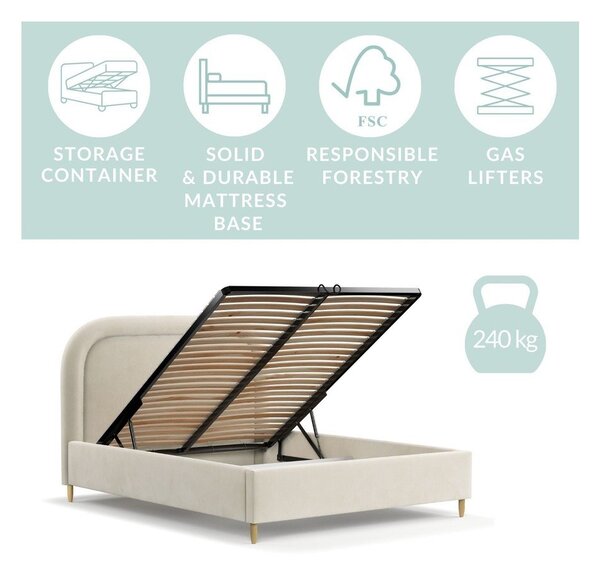 Letto matrimoniale imbottito beige con spazio contenitivo e rete 180x200 cm Mija - Maison de Rêve